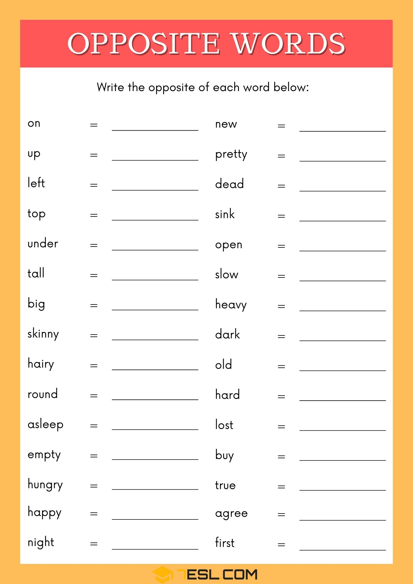 Opposite Words Worksheets for English Learners 5