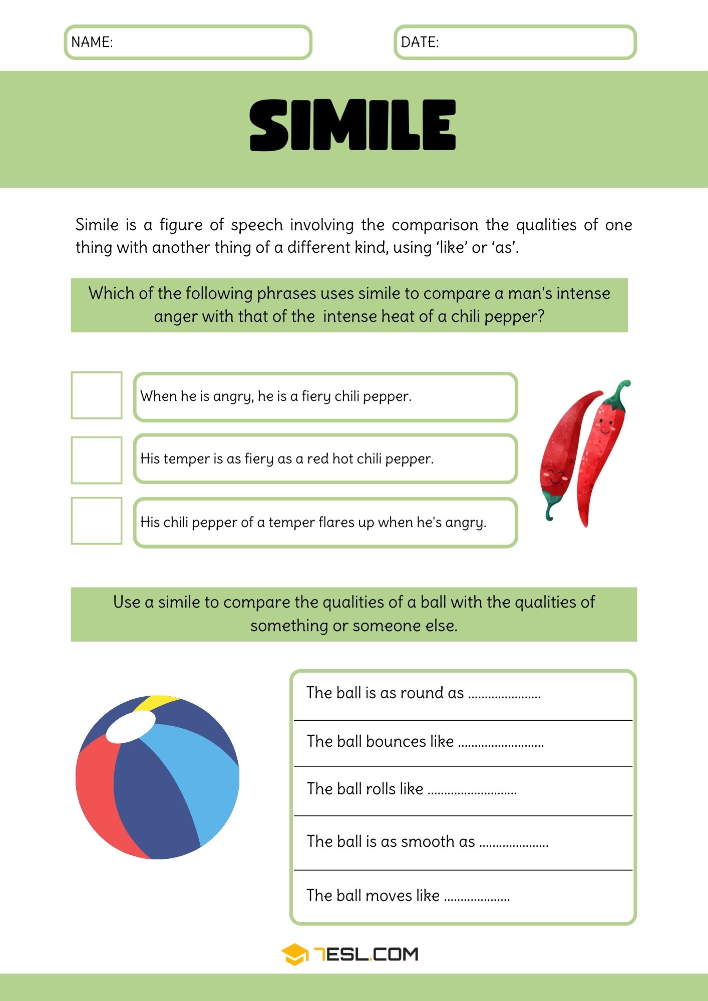 Printable Simile Worksheets 6