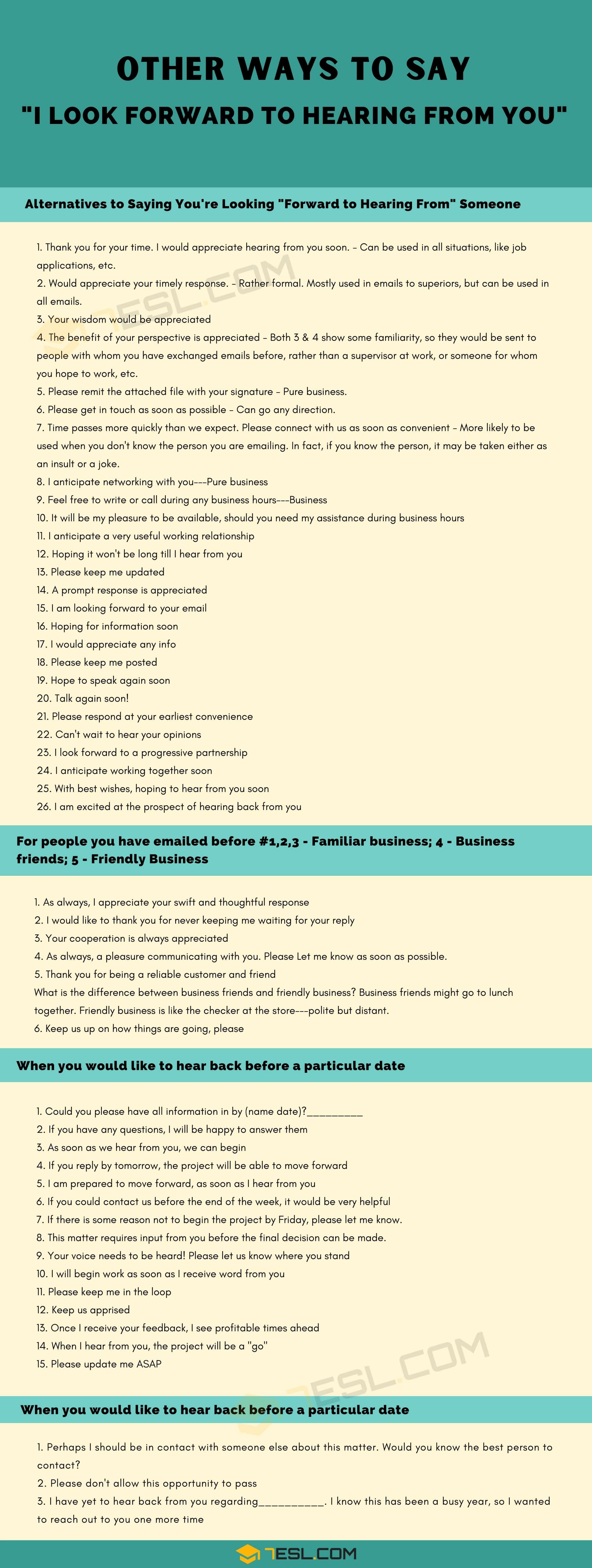 Alternatives to "I Look Forward to Hearing From You"