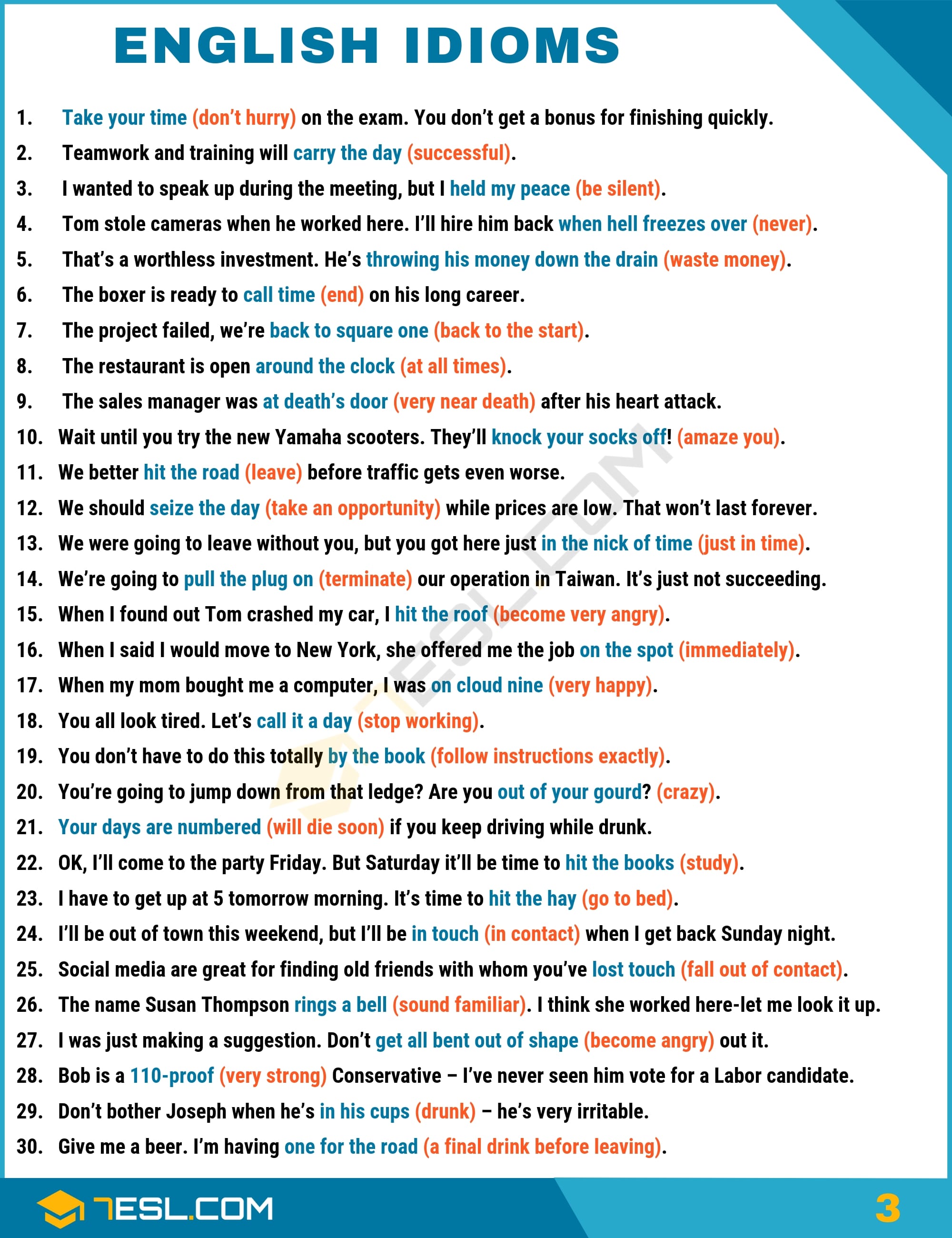 Idioms Examples with Idiom Meaning