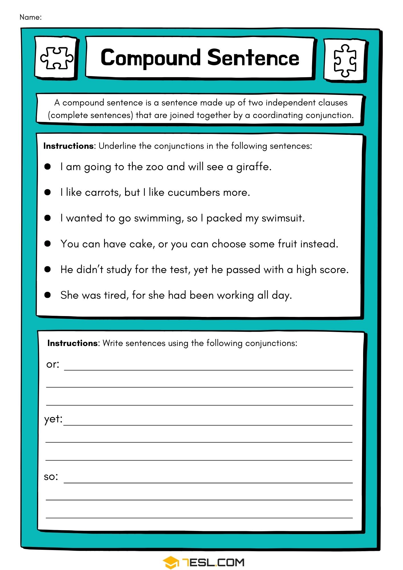 Compound Sentence Worksheets and Exercises 6