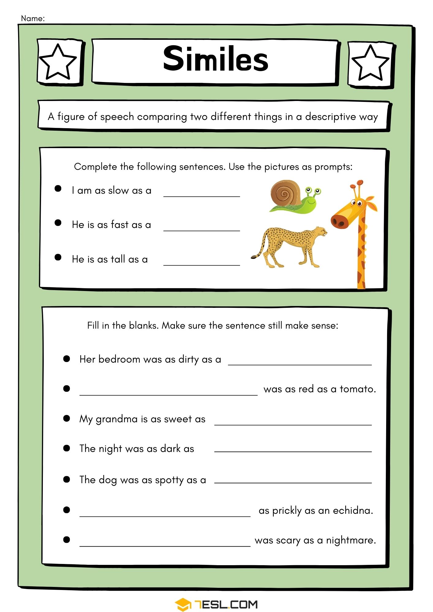 Printable Simile Worksheets 7