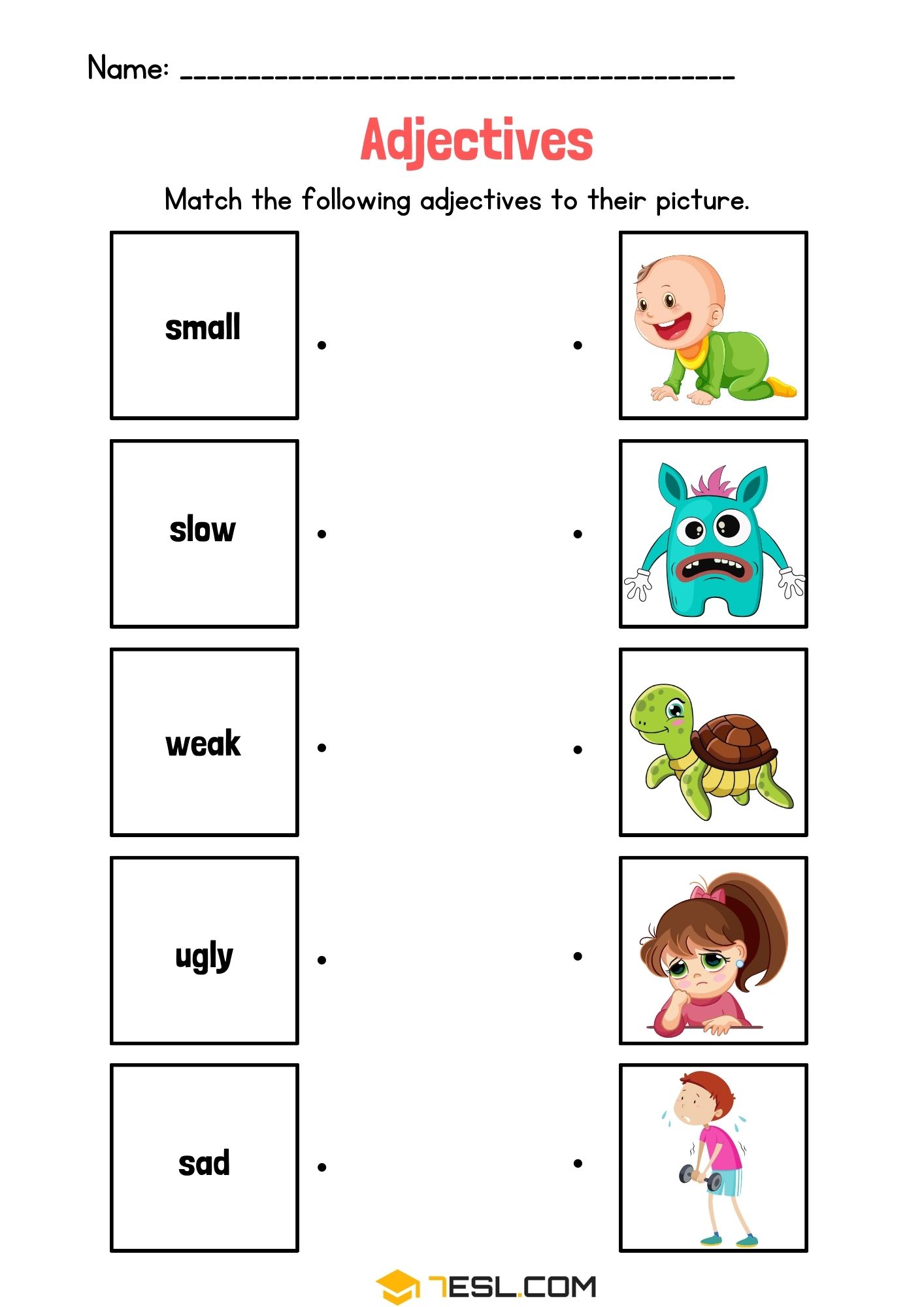 Matching English Adjectives Worksheet