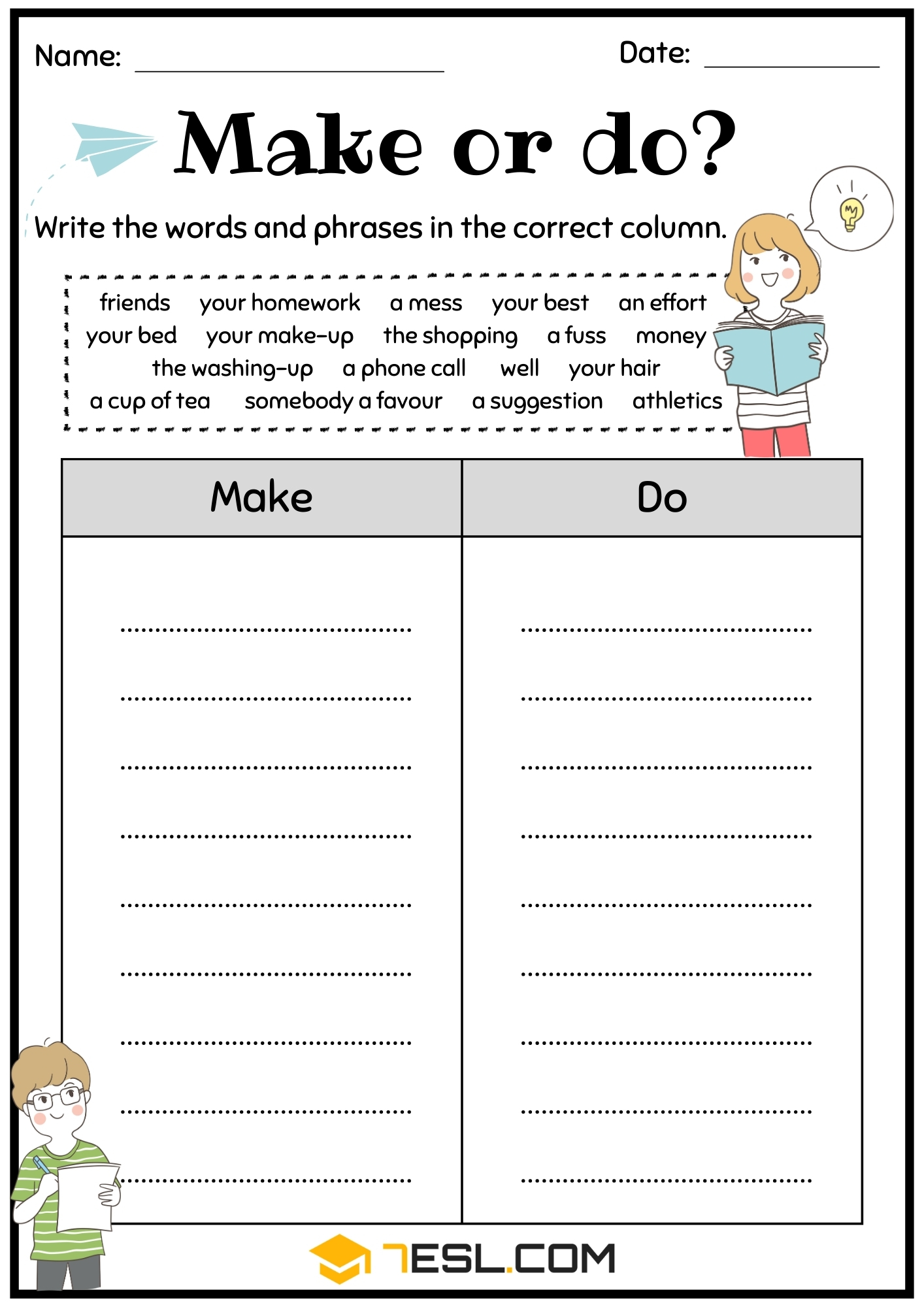 Collocations with Make and Do Worksheets 2