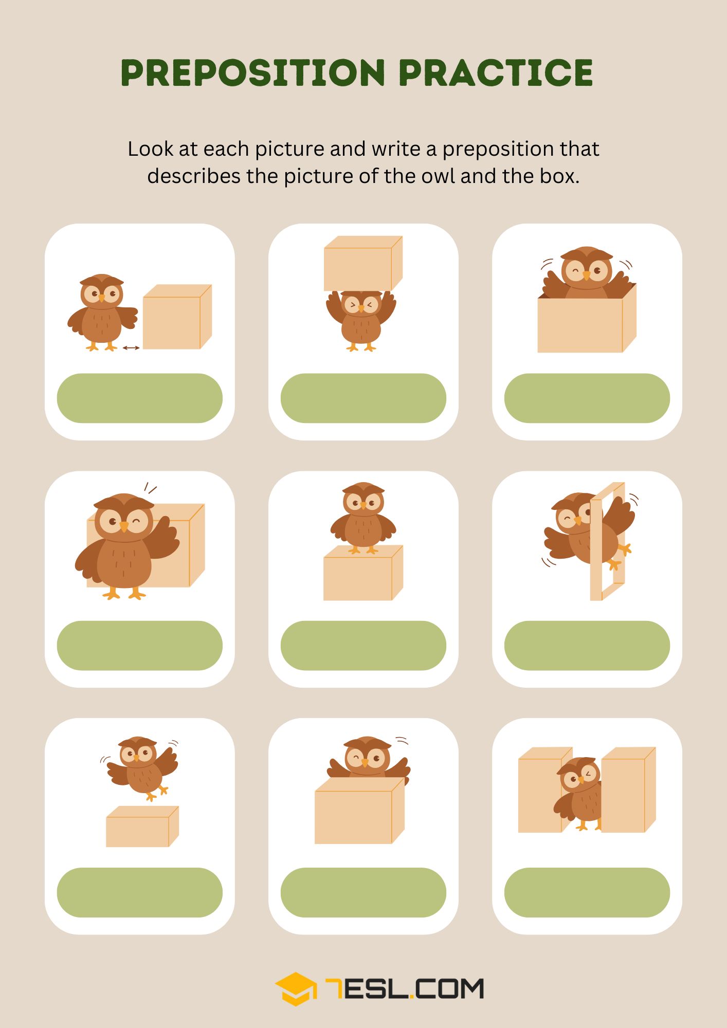 Preposition Words Worksheets 3