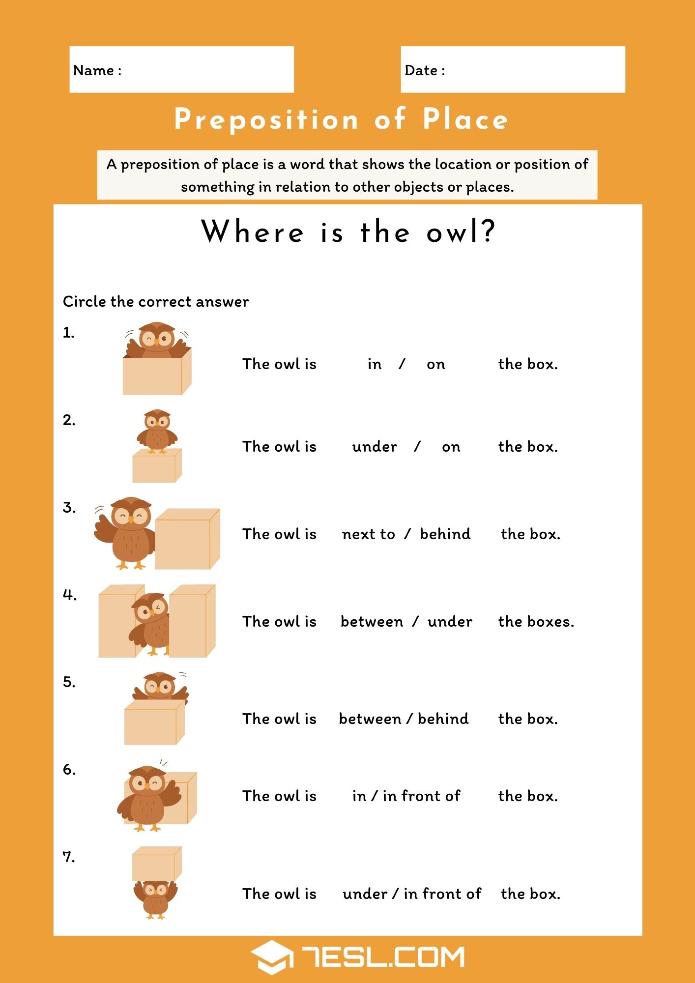 Preposition Words Worksheets 5