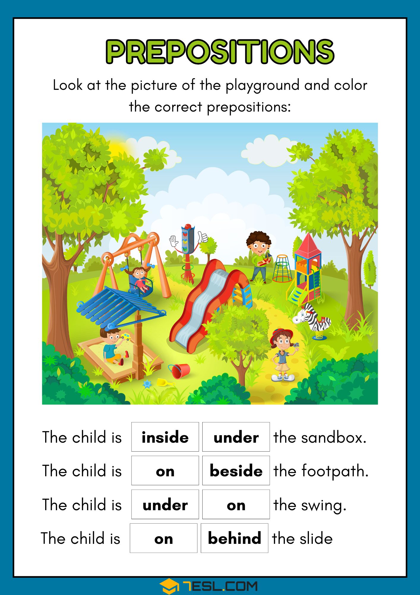 Preposition Words Worksheets 6