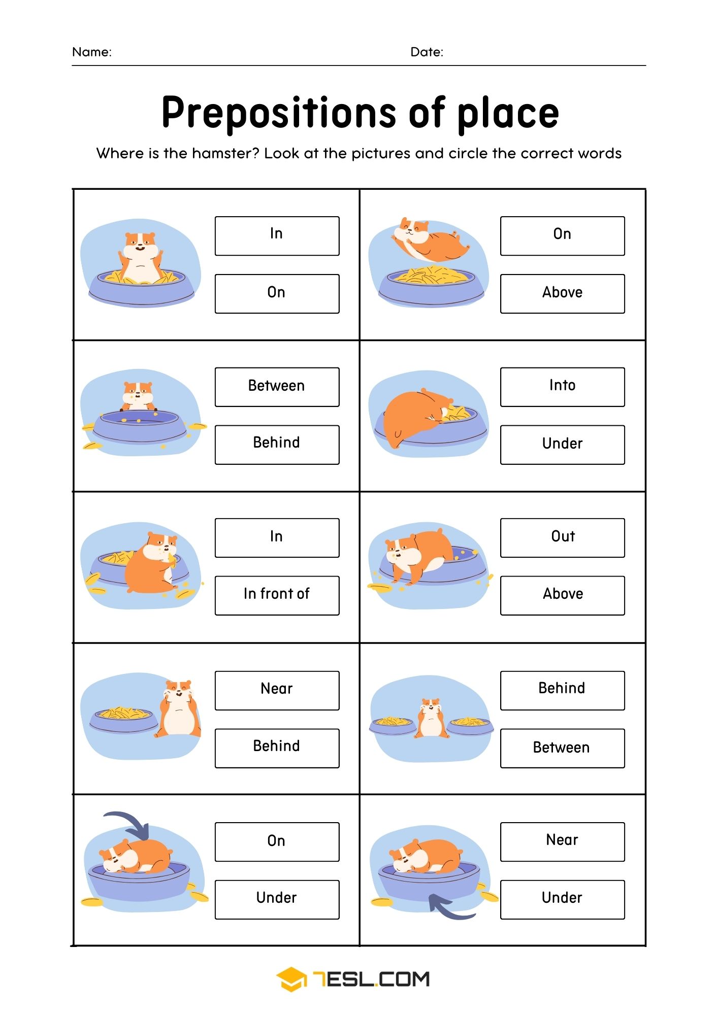 Preposition Words Worksheets 8