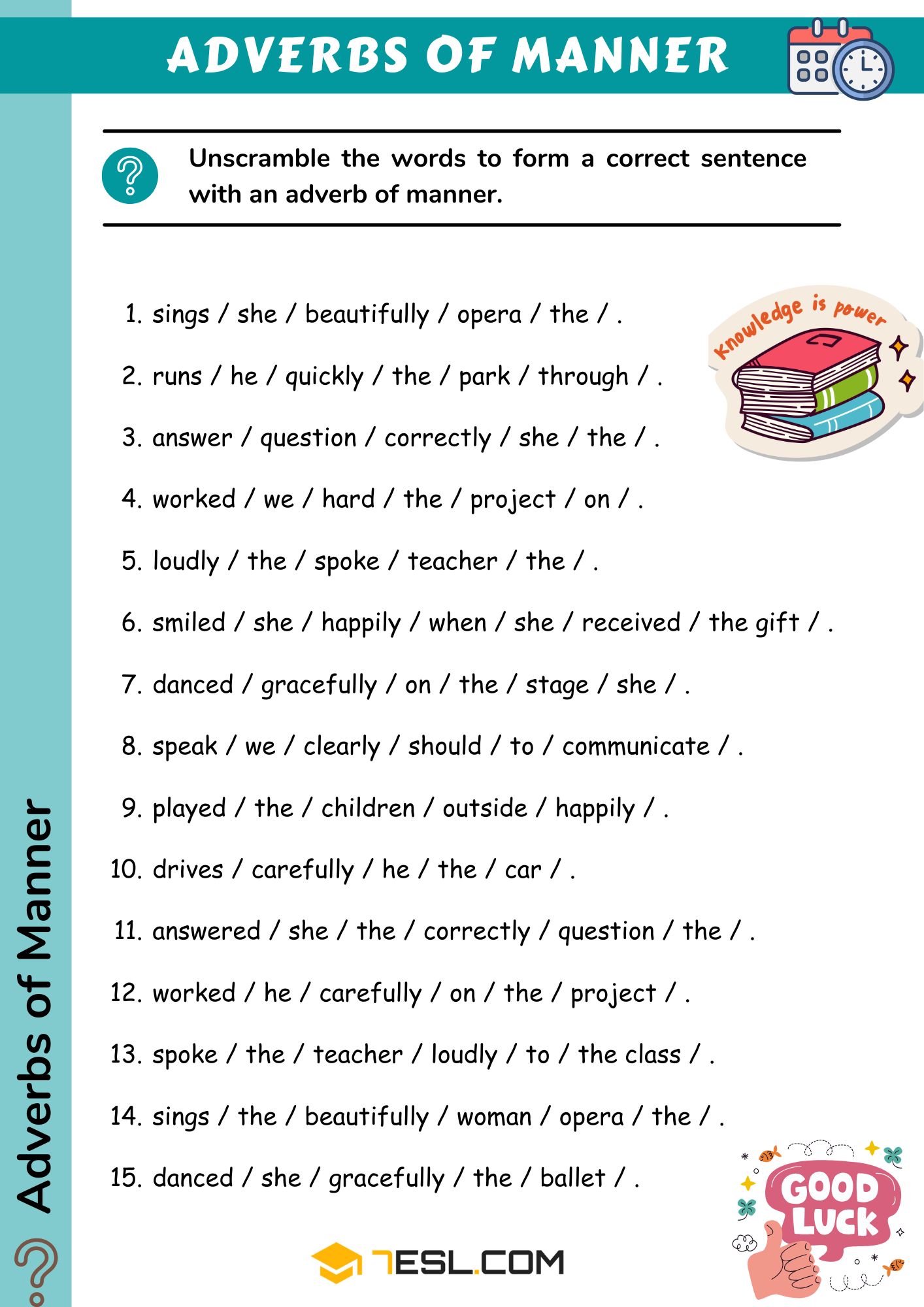 Adverbs of Manner Worksheets - unscramble