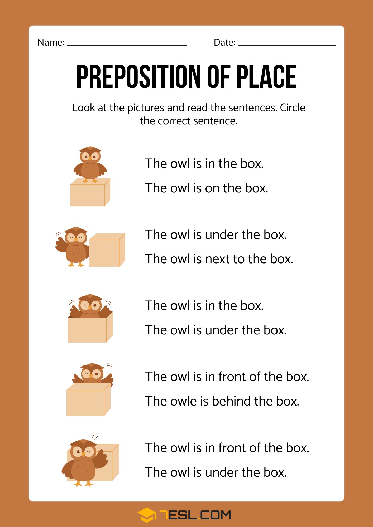 Preposition Words Worksheets 9