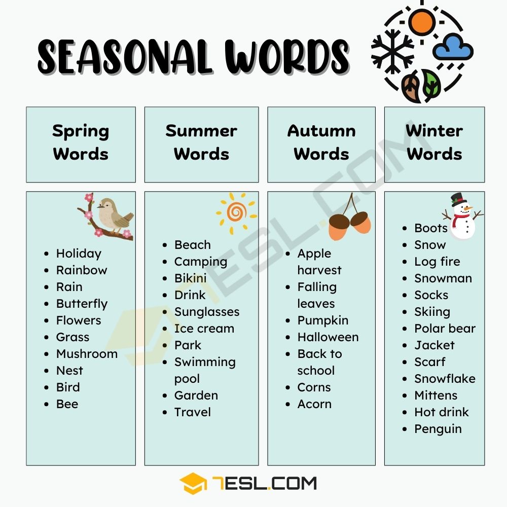 Seasonal Words List