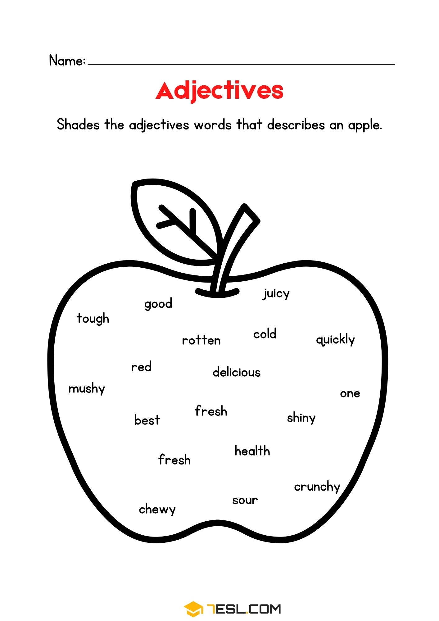 Shade the Adjectives Worksheet