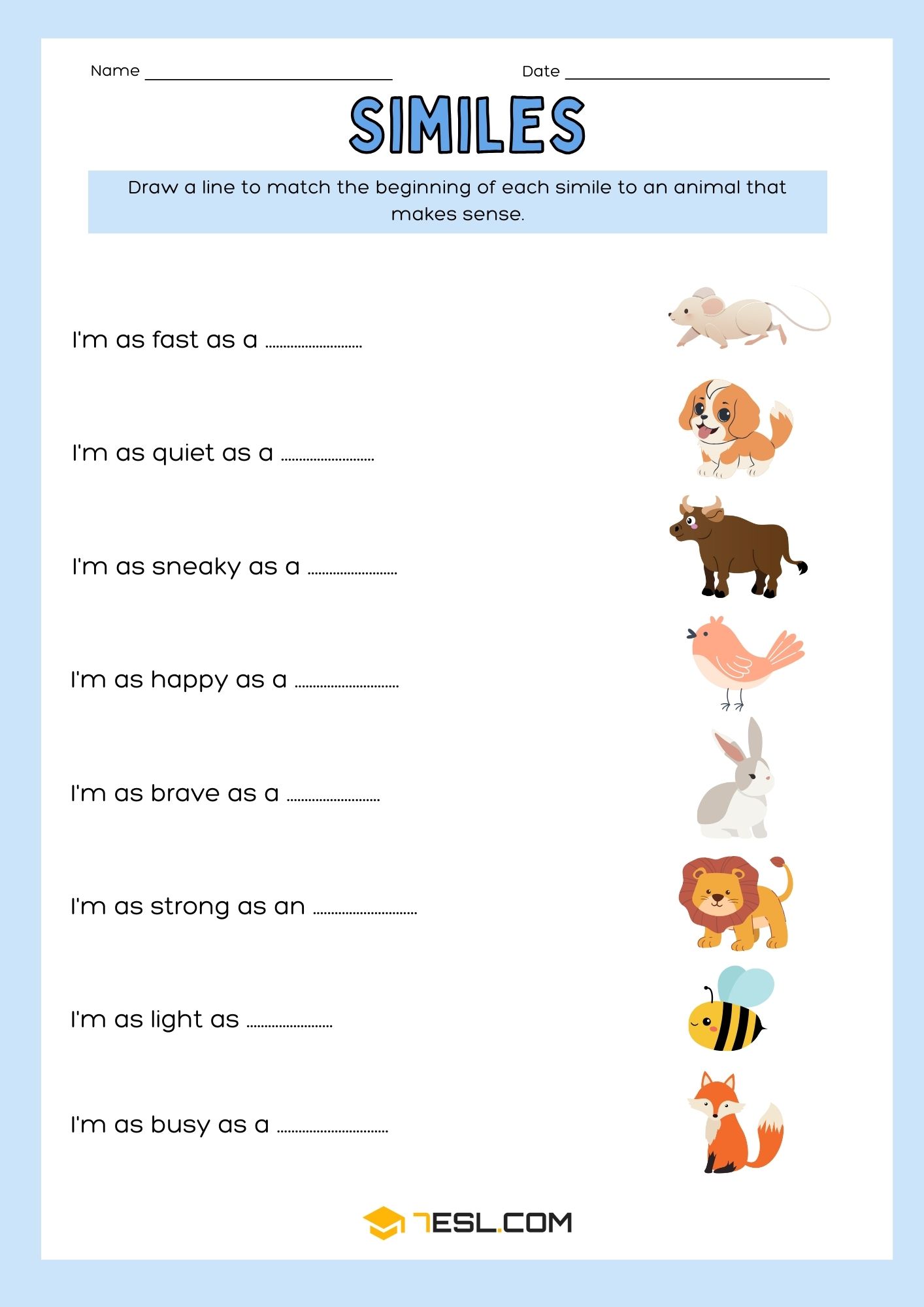 Printable Simile Worksheets 2