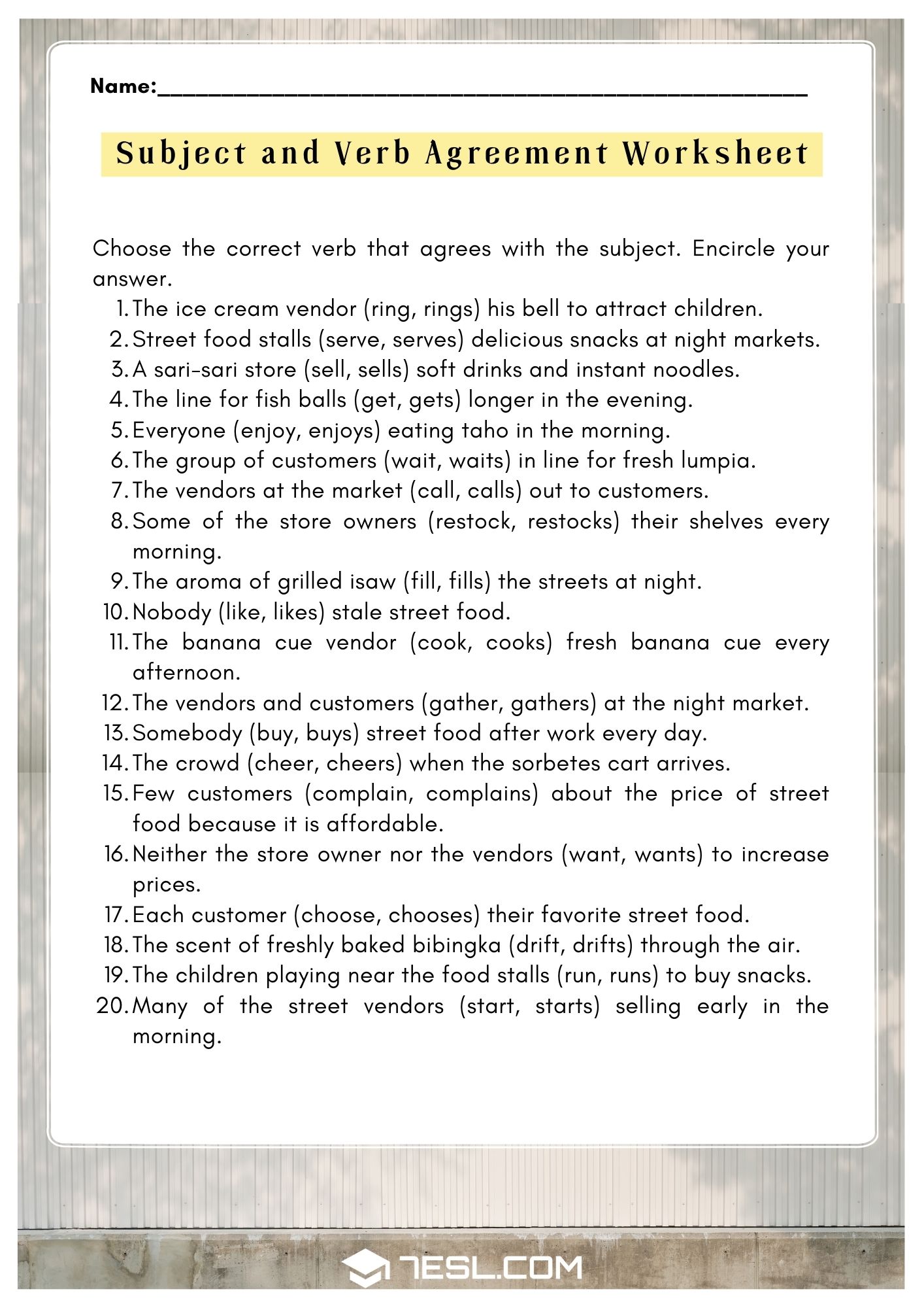 Subject Verb Agreement Worksheets and Exercises 4