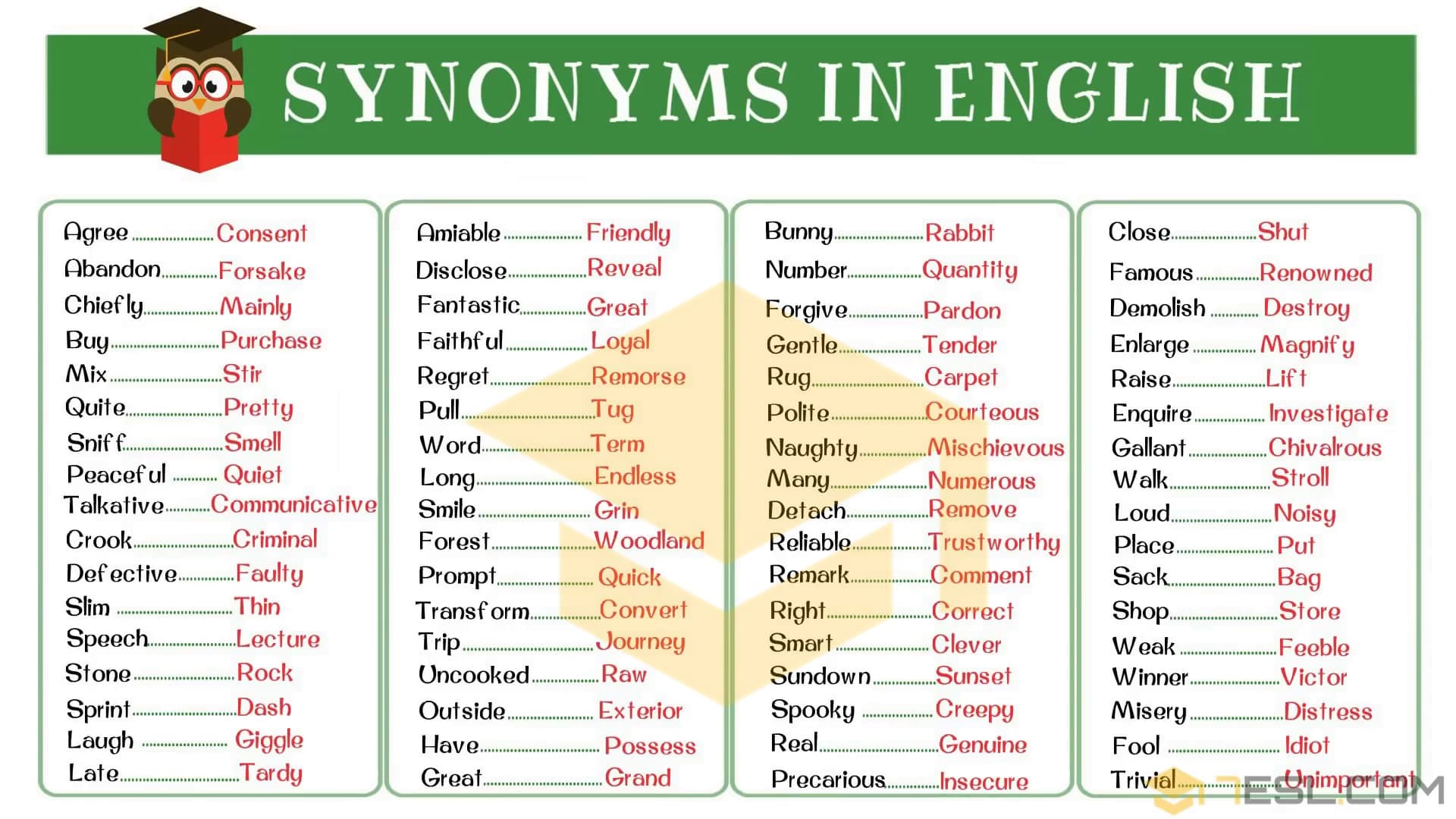 Synonyms List in English