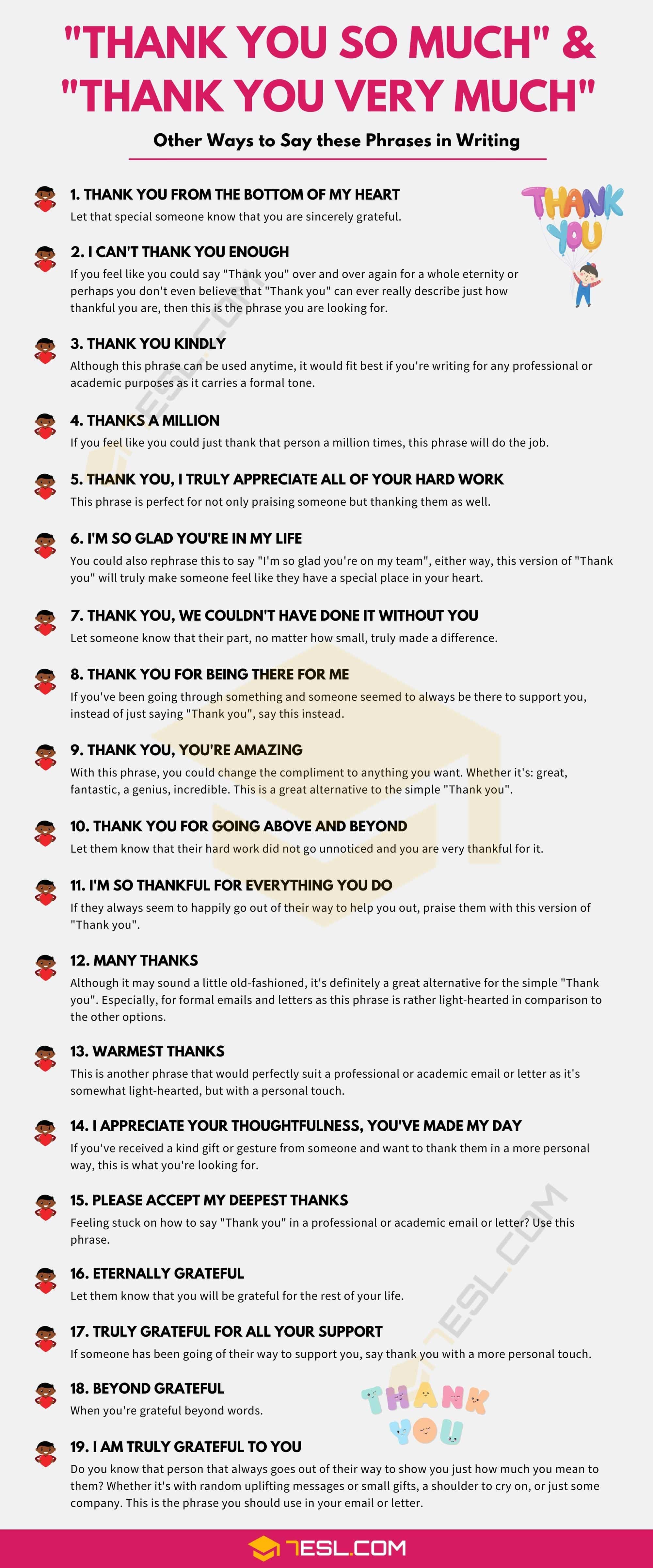 Alternatives to "Thank You Very Much" in Writing