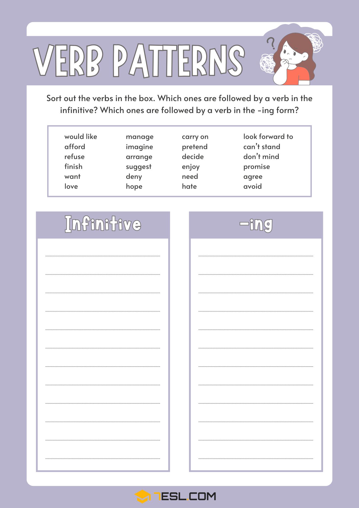 Verb Patterns Worksheets and Exercises 4