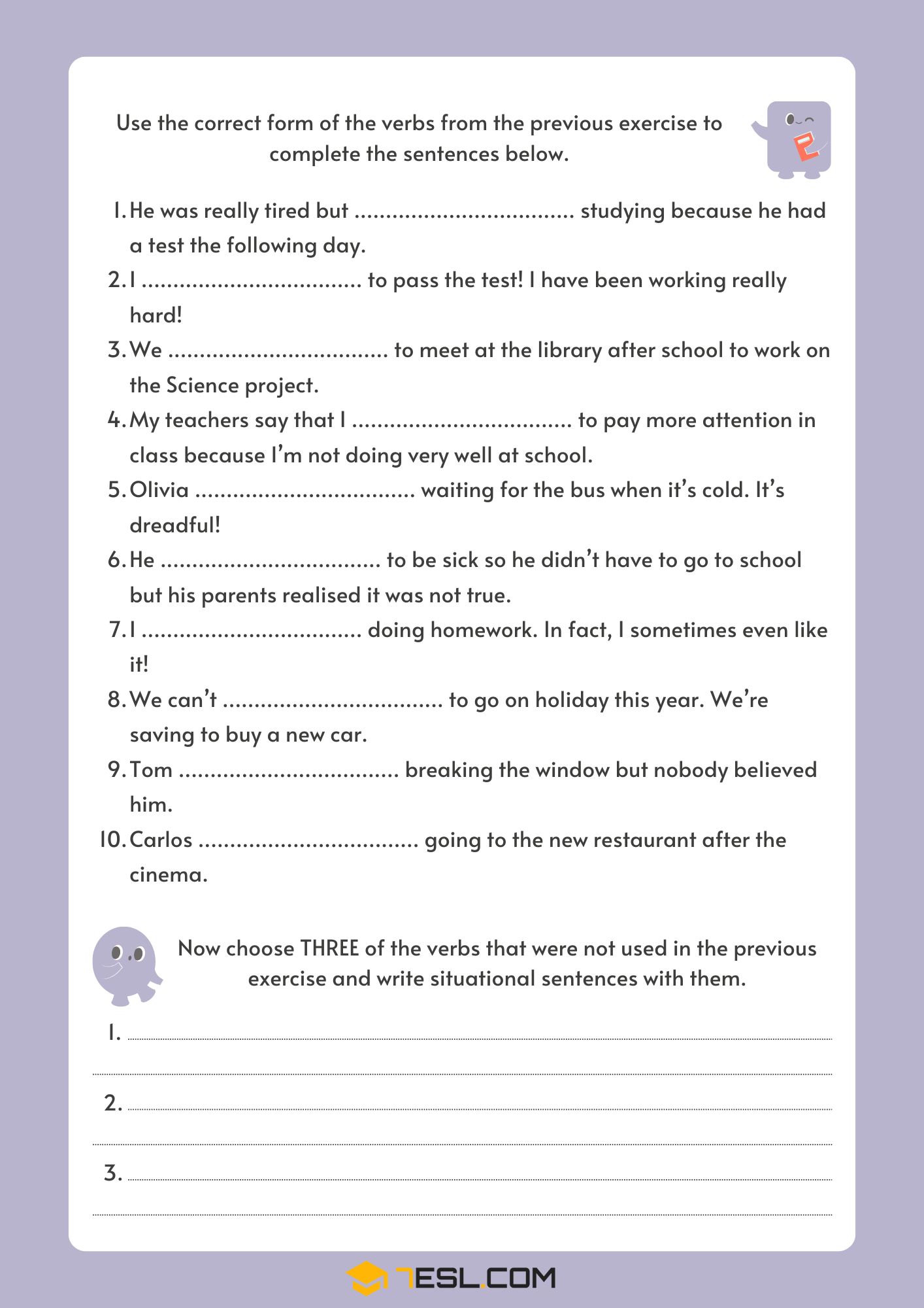 Verb Patterns Worksheets and Exercises 5