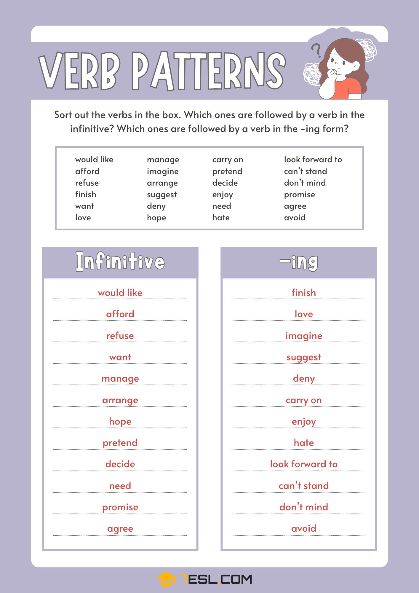 Verb Patterns Worksheets and Exercises 6