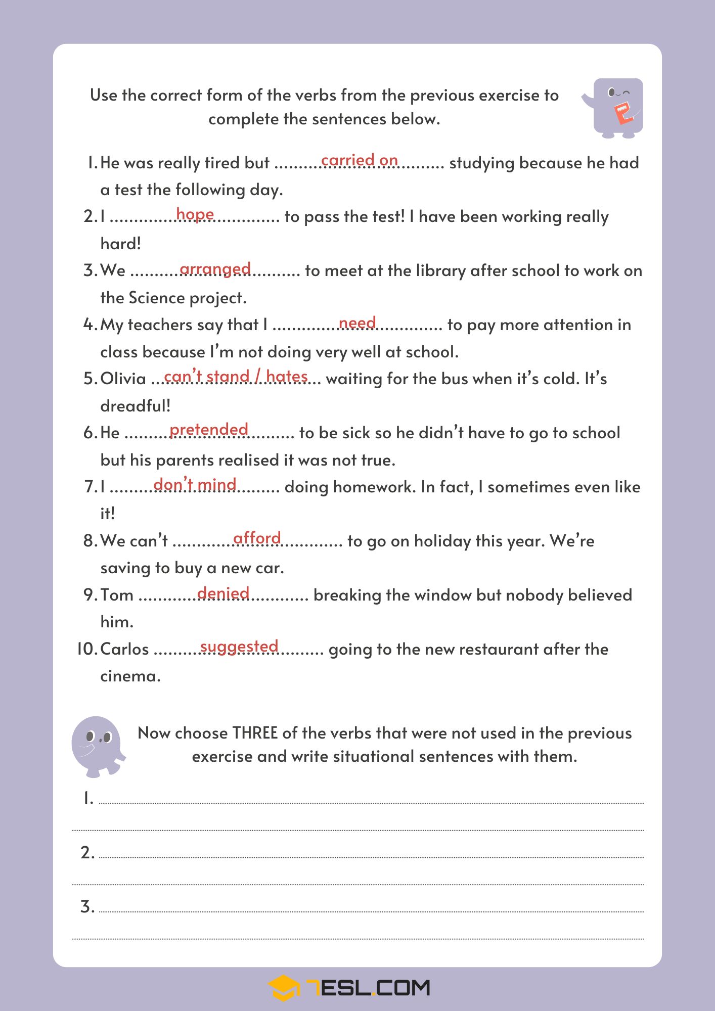 Verb Patterns Worksheets and Exercises 7