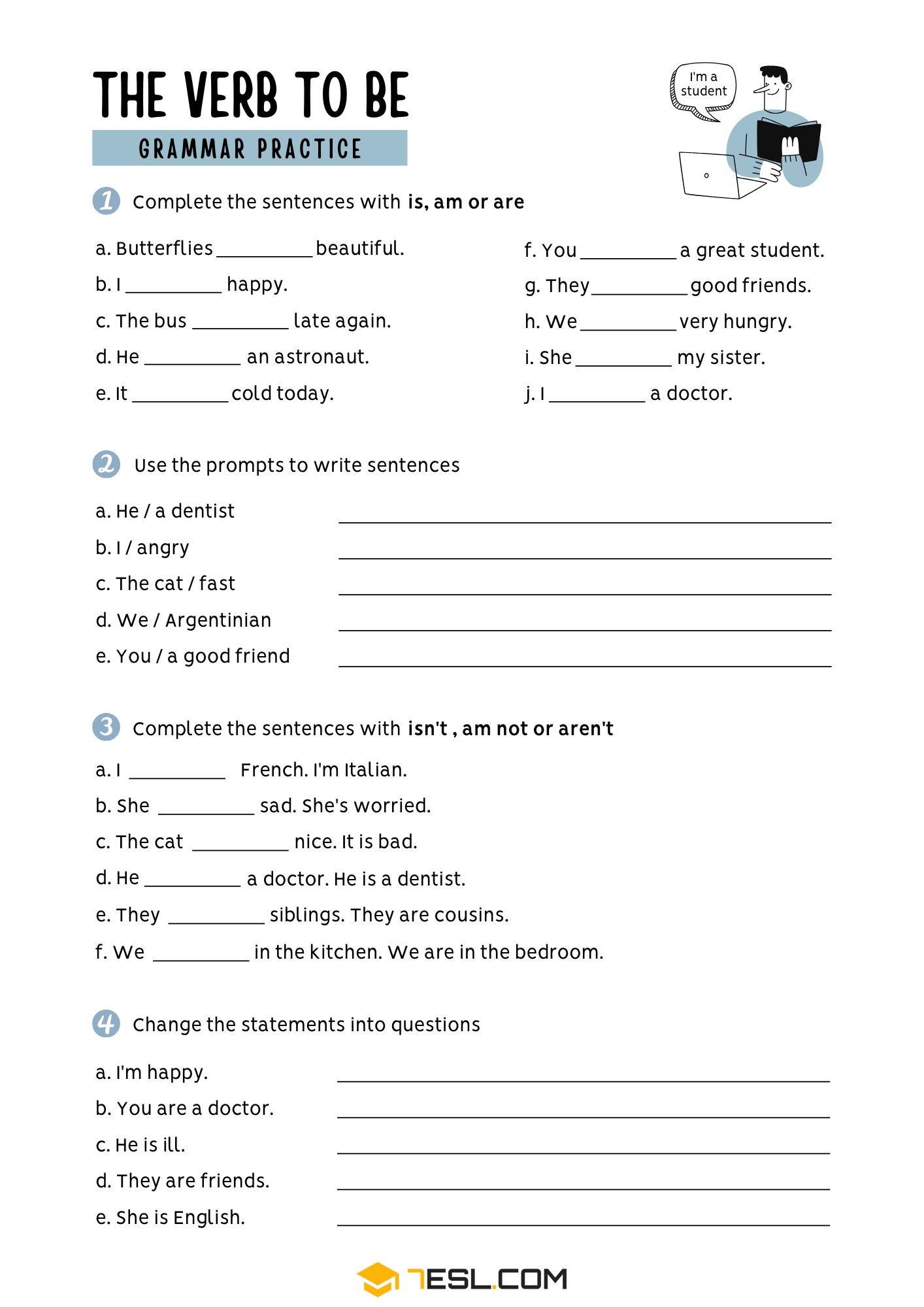 Verb to Be Worksheets and Exercises 8