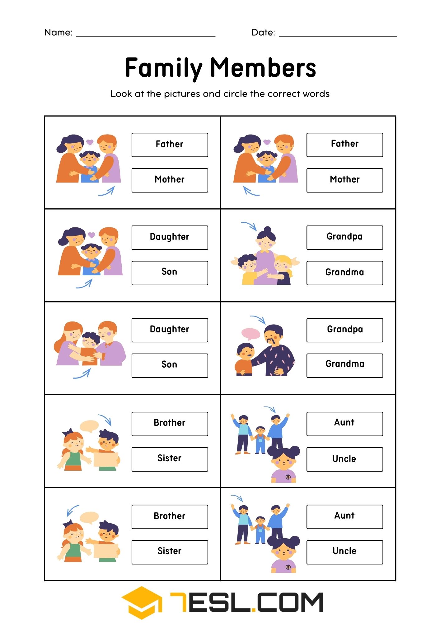 Family Worksheets for Learning English 7
